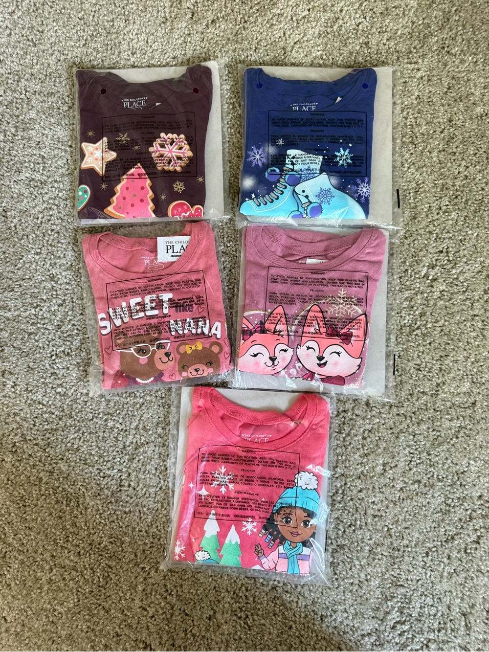 Children's Holiday Graphic Long Sleeve Tee Bundle - Pink & Blue